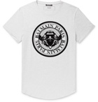 Balmain - Slim-Fit Logo-Flocked Mélange Cotton-Jersey T-Shirt - Light gray