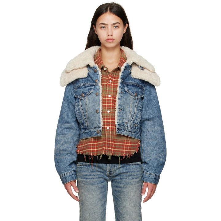 Photo: R13 Blue Double Collar Sherpa Denim Trucker Jacket