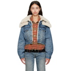 R13 Blue Double Collar Sherpa Denim Trucker Jacket