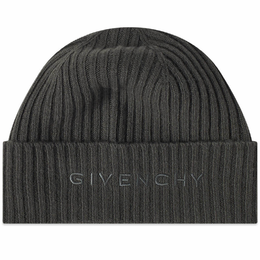 Givenchy Men's Ribbed Logo Beanie in Military Green Givenchy