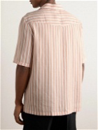 Brunello Cucinelli - Camp-Collar Striped Linen and Lyocell-Blend Shirt - Orange