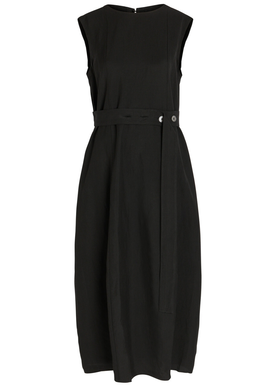 Studio Nicholson Belted Woven Midi Dress Black