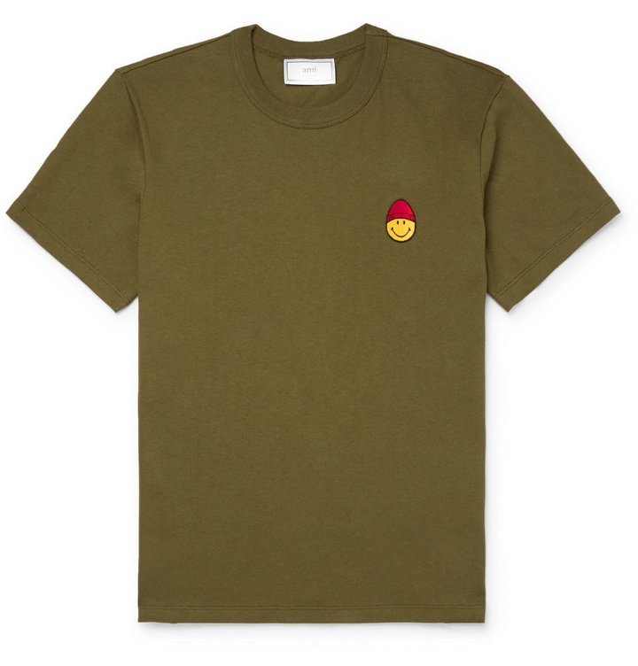 Photo: AMI - The Smiley Company Logo-Appliquéd Cotton-Jersey T-Shirt - Green