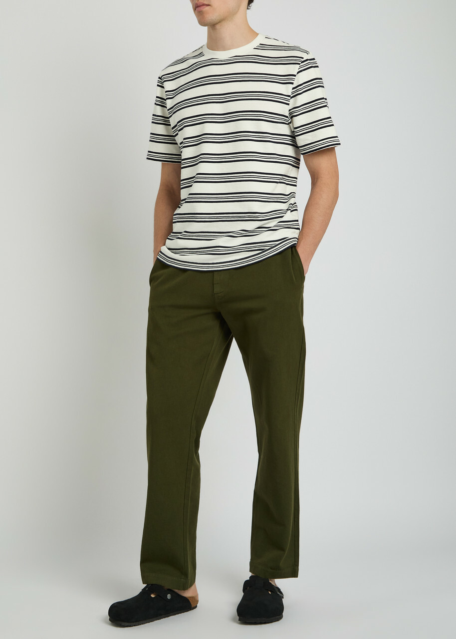 Wax London Dean Striped Textured Cotton T-shirt Navy