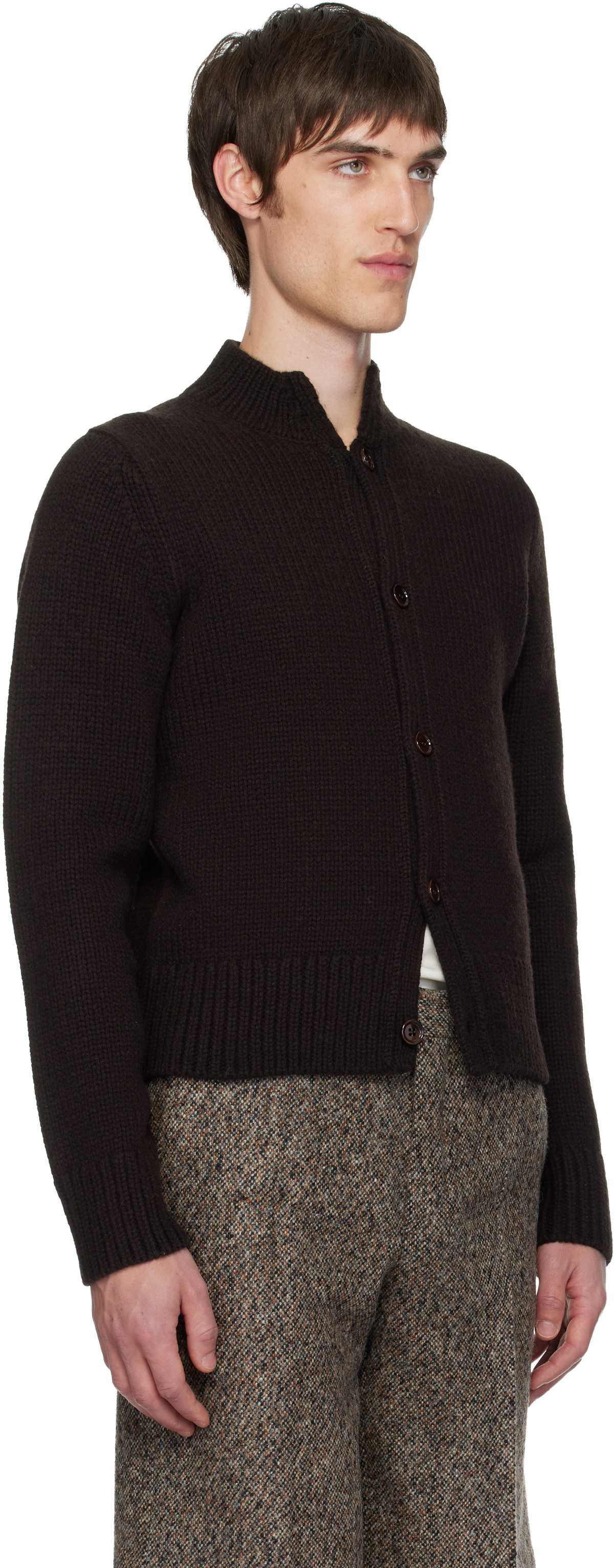 Dries Van Noten Brown Merino Wool Cardigan