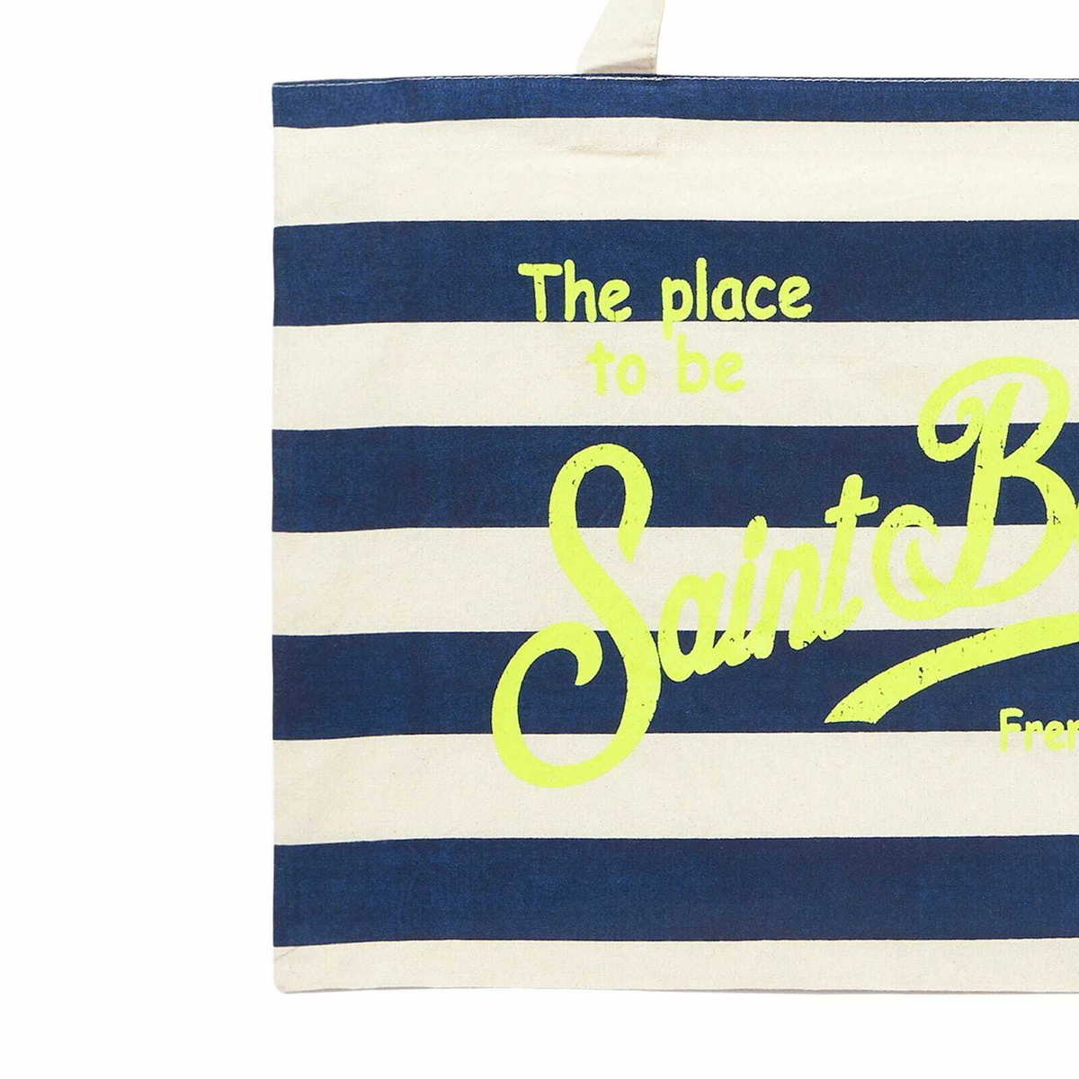 MC2 Saint Barth Blue Striped Cotton Bag With Fluo Yellow Logo