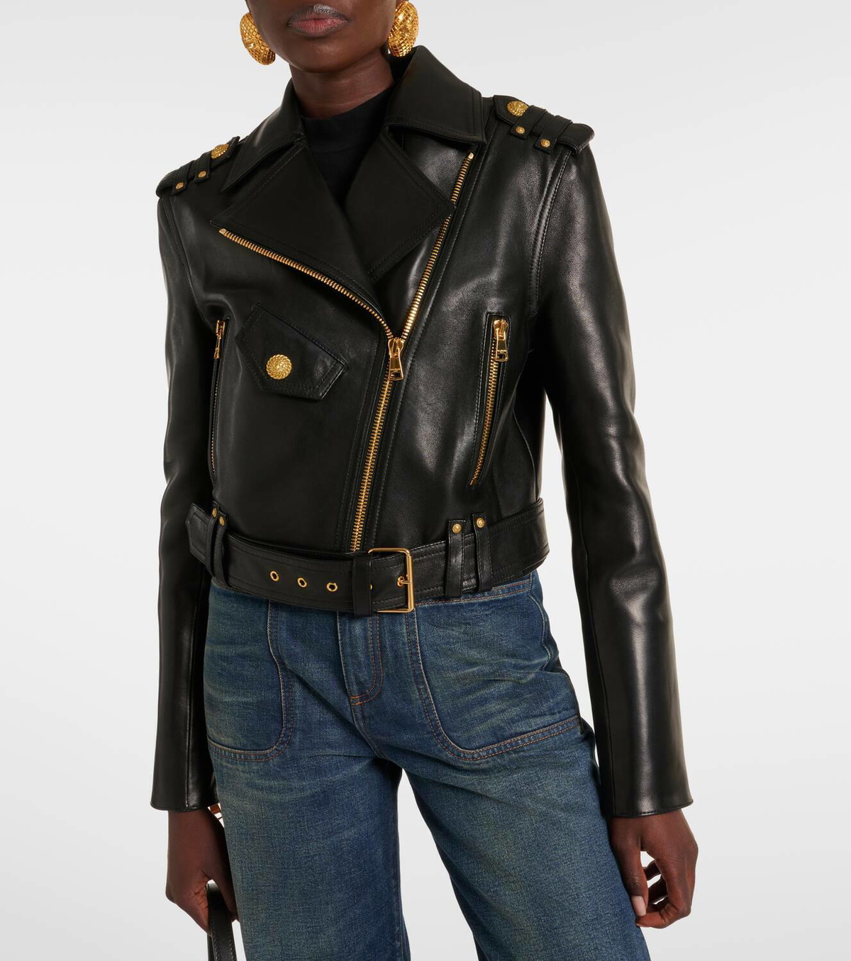 Balmain Cropped leather biker jacket