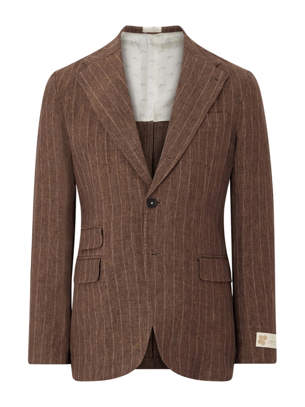 Photo: Massimo Alba - Pinstriped Linen Blazer - Brown