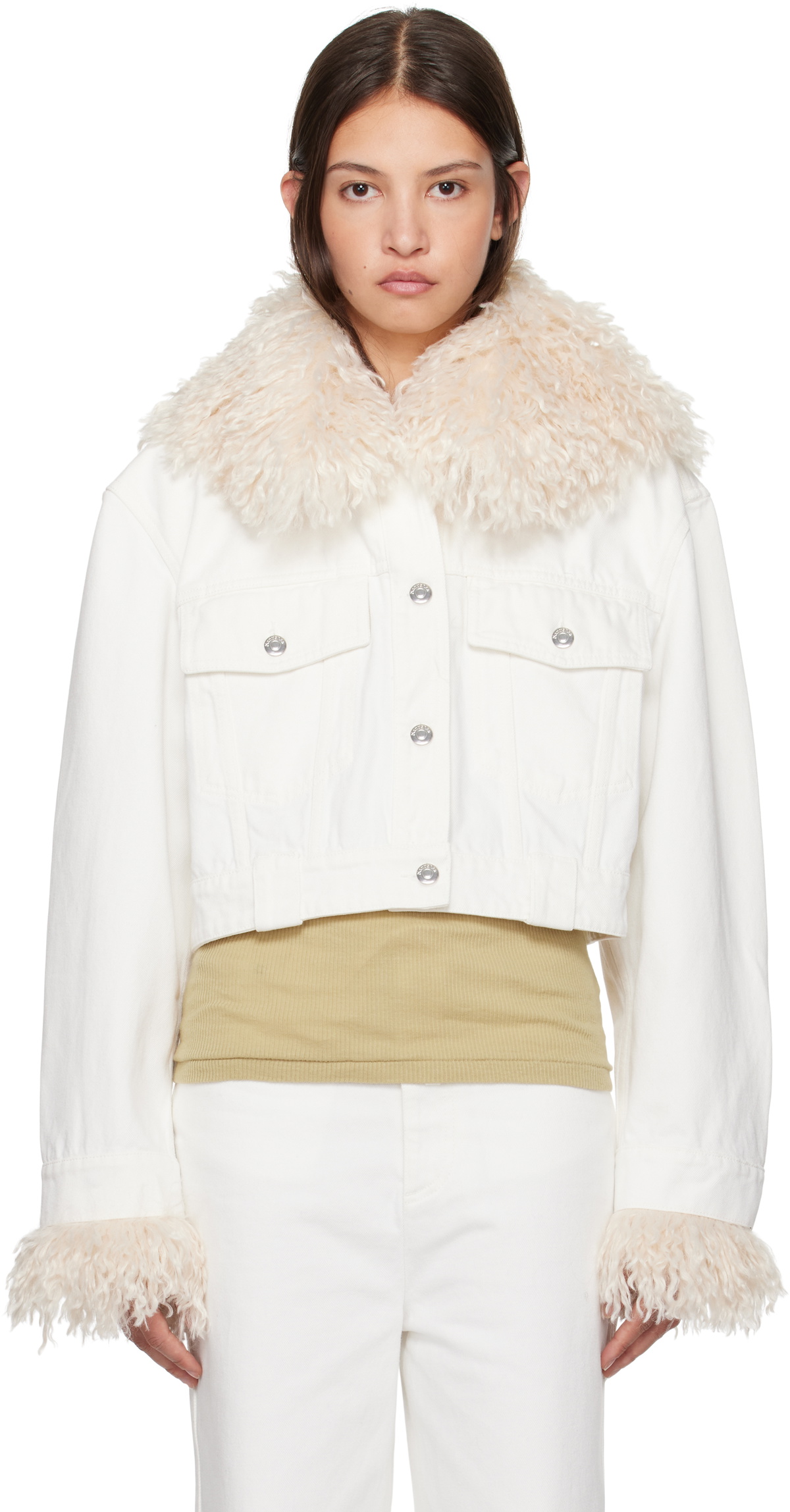 Nanushka White Sutton Cropped Denim Jacket