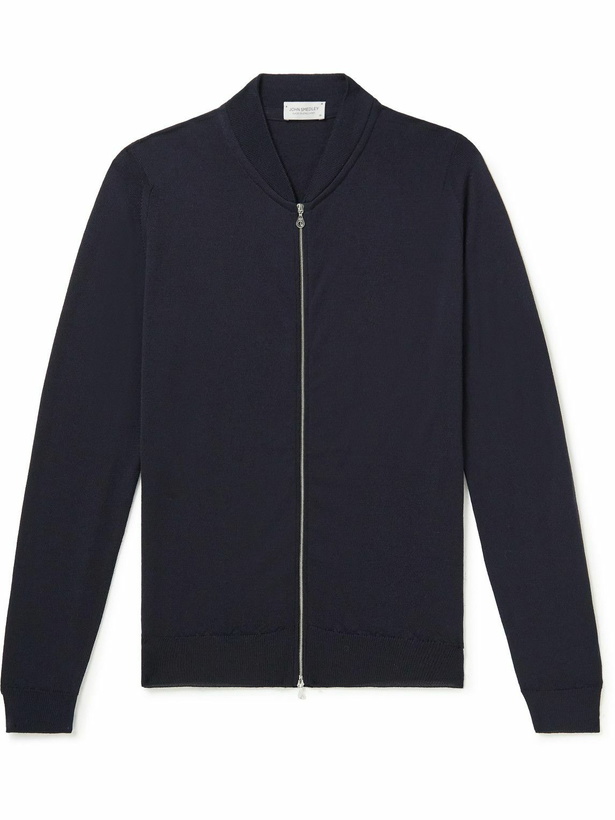 Photo: John Smedley - Maclean Slim-Fit Merino Wool Zip-Up Cardigan - Blue