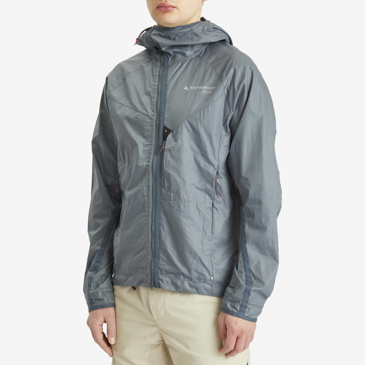 Klättermusen Men's Ansur Hooded Wind Jacket in Stone Blue