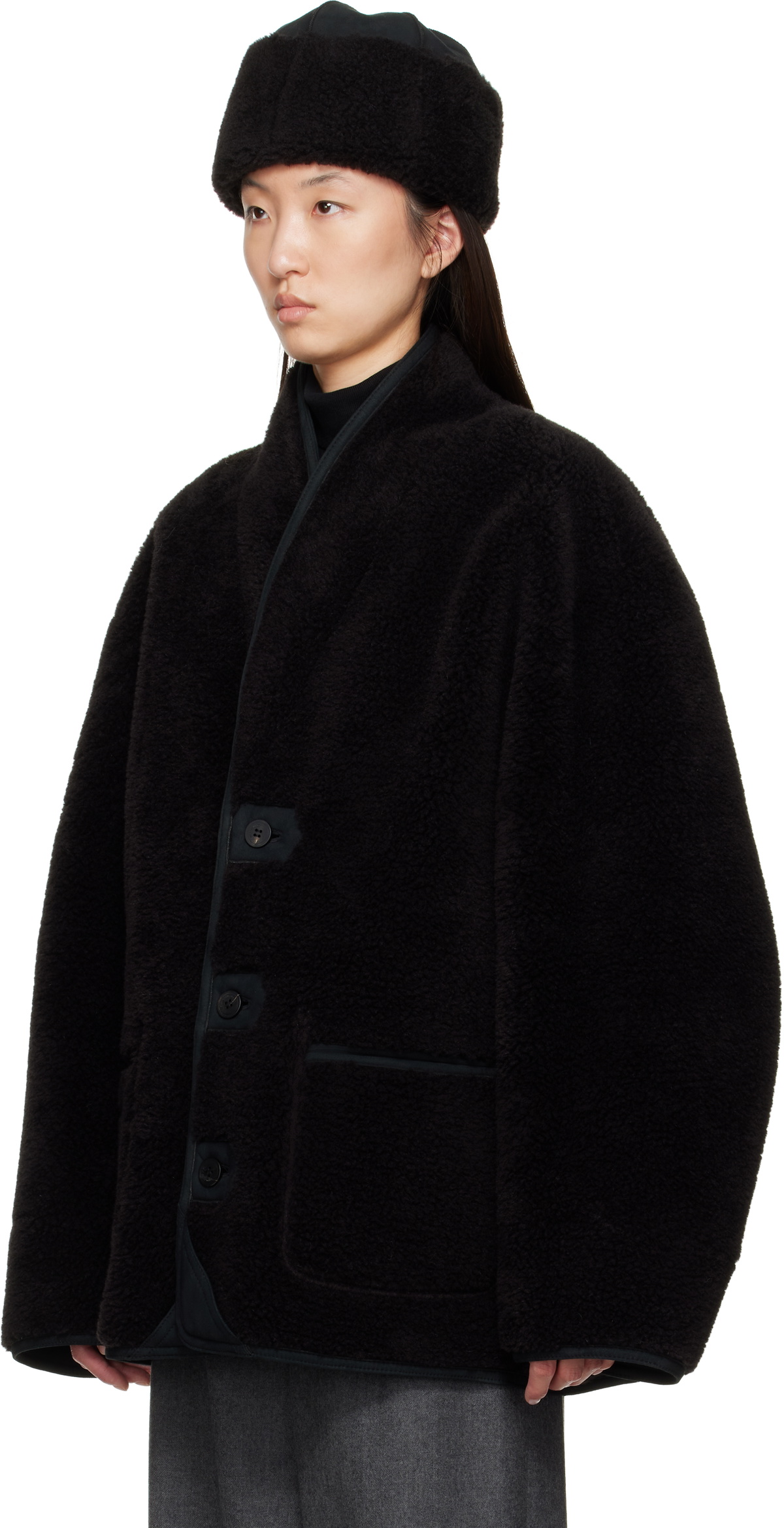 LE17SEPTEMBRE Black Shawl Collar Faux-Shearling Jacket