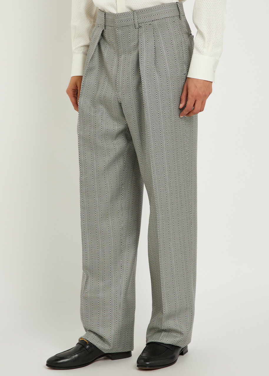 Tom Ford Herringbone Tapered-leg Silk Trousers Black And White