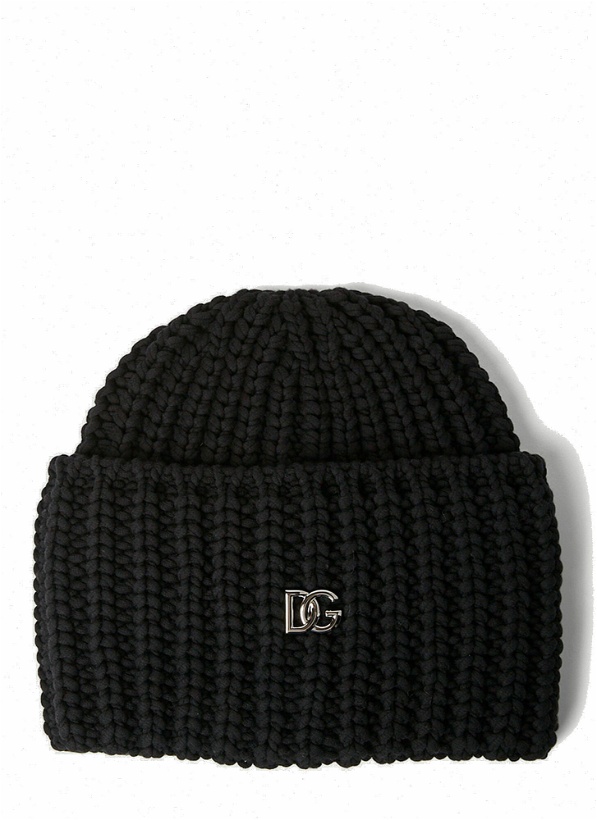 Photo: Logo Plaque Beanie Hat in Black