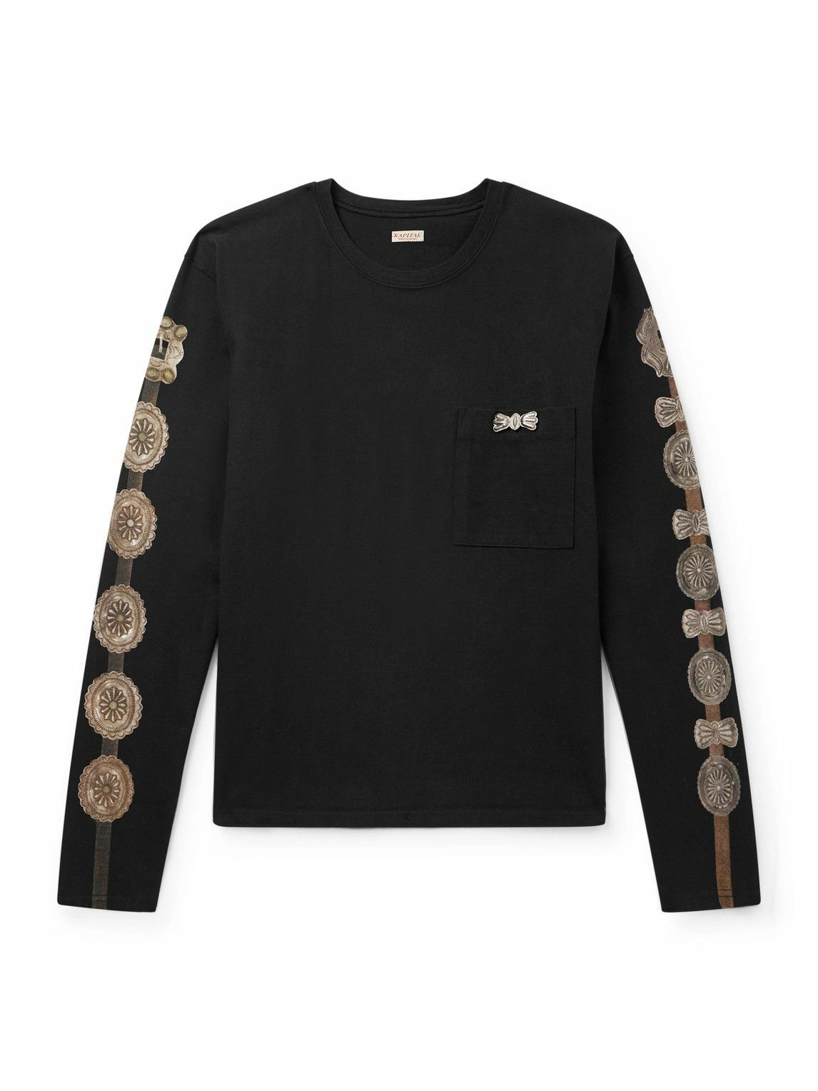 KAPITAL - Dense Appliquéd Printed Cotton-Jersey T-Shirt - Black
