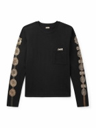 KAPITAL - Dense Appliquéd Printed Cotton-Jersey T-Shirt - Black