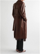 SAINT LAURENT - Double-Breasted Leather Trench Coat - Brown