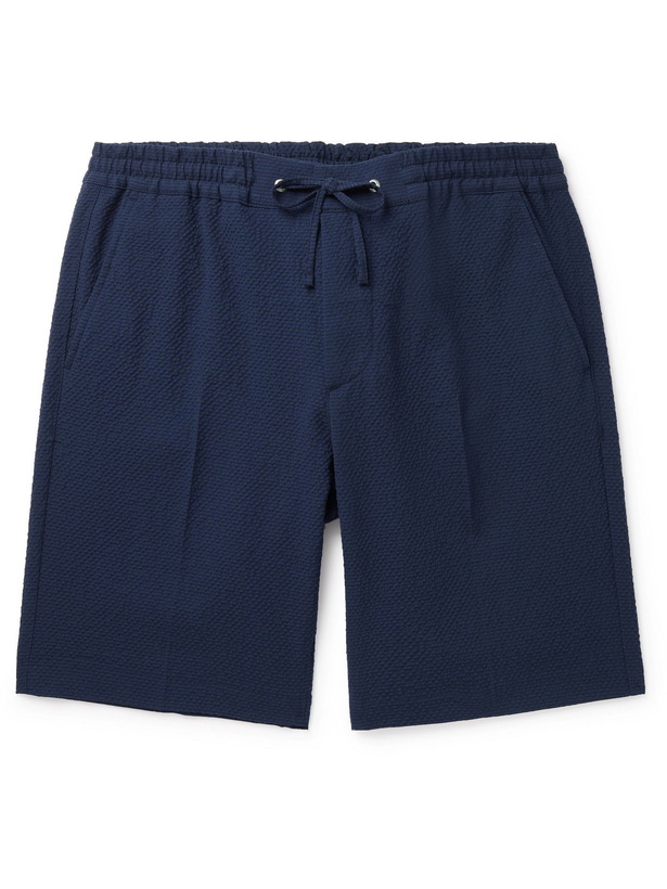 Photo: NN07 - Sebastian Cotton-Blend Seersucker Drawstring Shorts - Blue