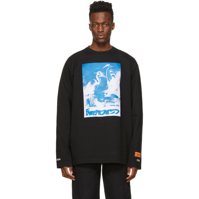 Photo: Heron Preston Black Logo Print Long Sleeve T-Shirt