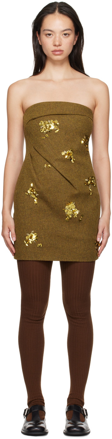 SHUSHU/TONG Brown Bow Pintuck Pleated Minidress Shushu/Tong