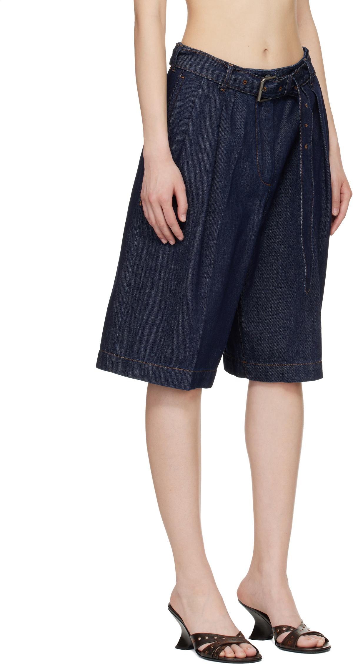 Dries Van Noten Blue Belted Denim Shorts