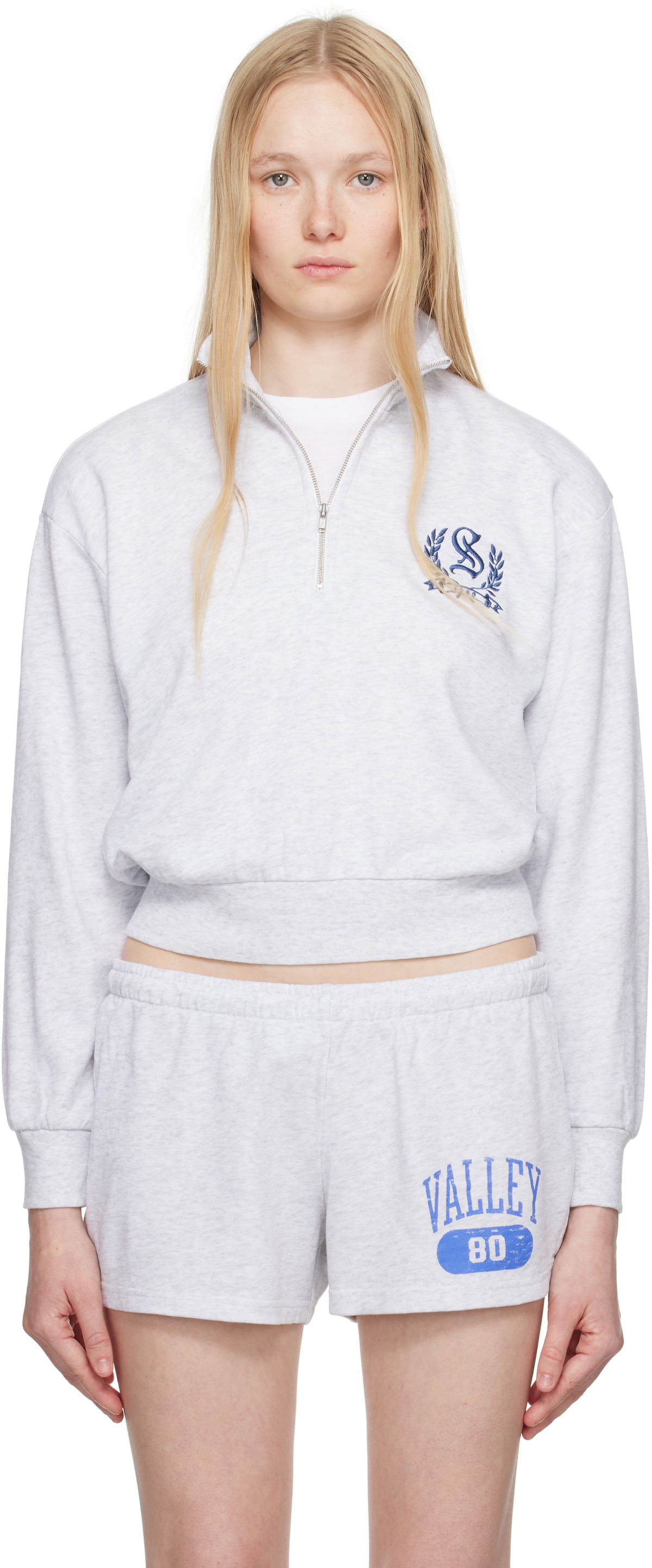 SKIMS Gray Lightweight Fleece Shrunken Quarter Zip Sweatshirt