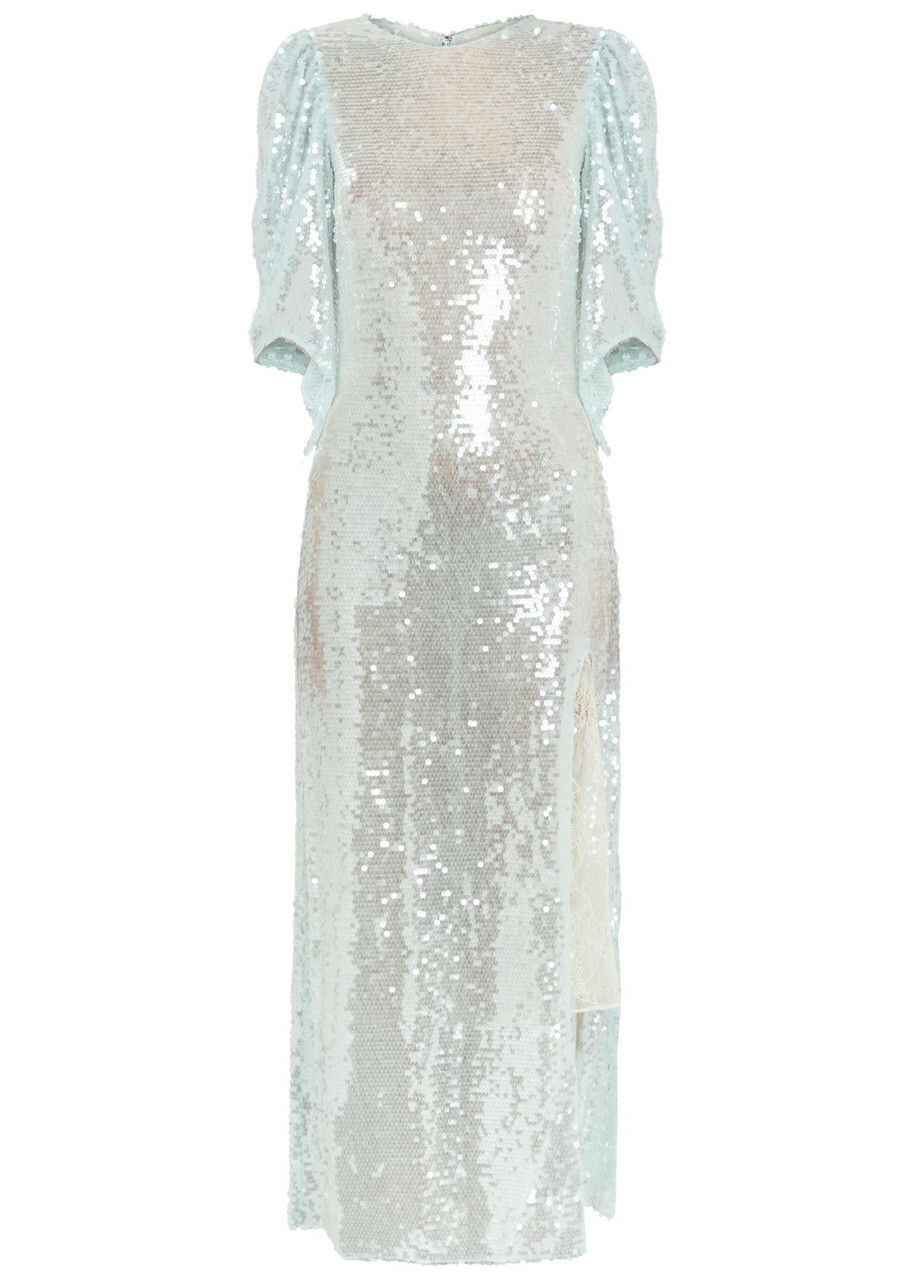 Roberta Einer Drama Sequin-embellished Stretch-mesh Maxi Dress Silver