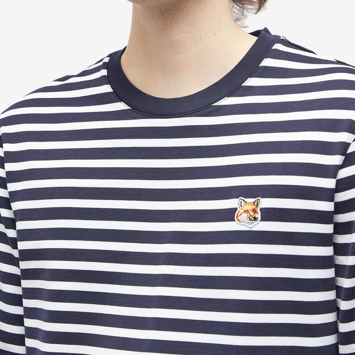 【送料関税込】Maison Kitsune Fox Head Marin Long T-Shirt Maison Kitsuné Men's Fox Head Patch Marine Stripe Long