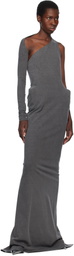 Pushbutton Gray Asymmetric Darted Slim Maxi Dress