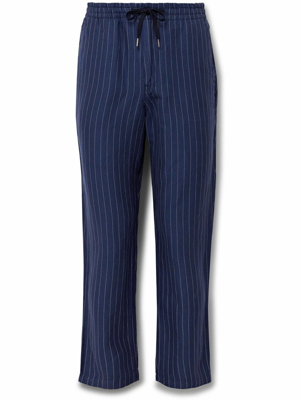 Photo: Polo Ralph Lauren - Prepster Slim-Fit Striped Linen, Lyocell and Cotton-Blend Drawstring Trousers - Blue