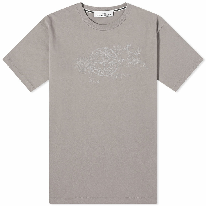 Photo: Stone Island Men's Camo Three Badge Print T-Shirt in Dove Grey