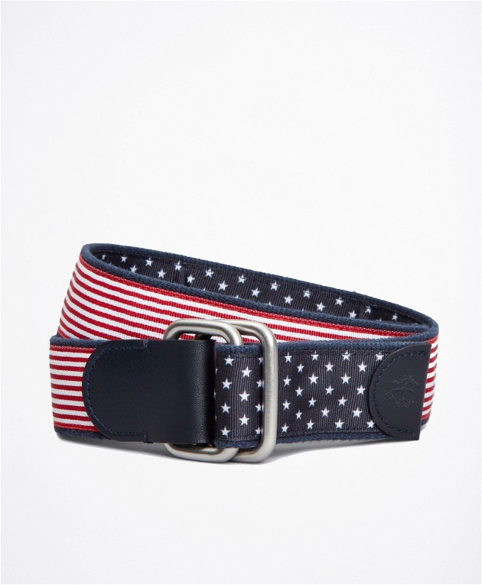 Photo: Brooks Brothers Men's Stripe and Dot Reversible Stretch Belt | Red/Navy