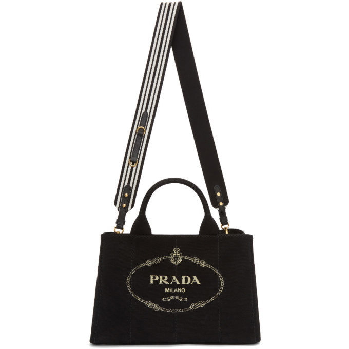 Prada Giardiniera Printed Canvas Tote (Large-Black)