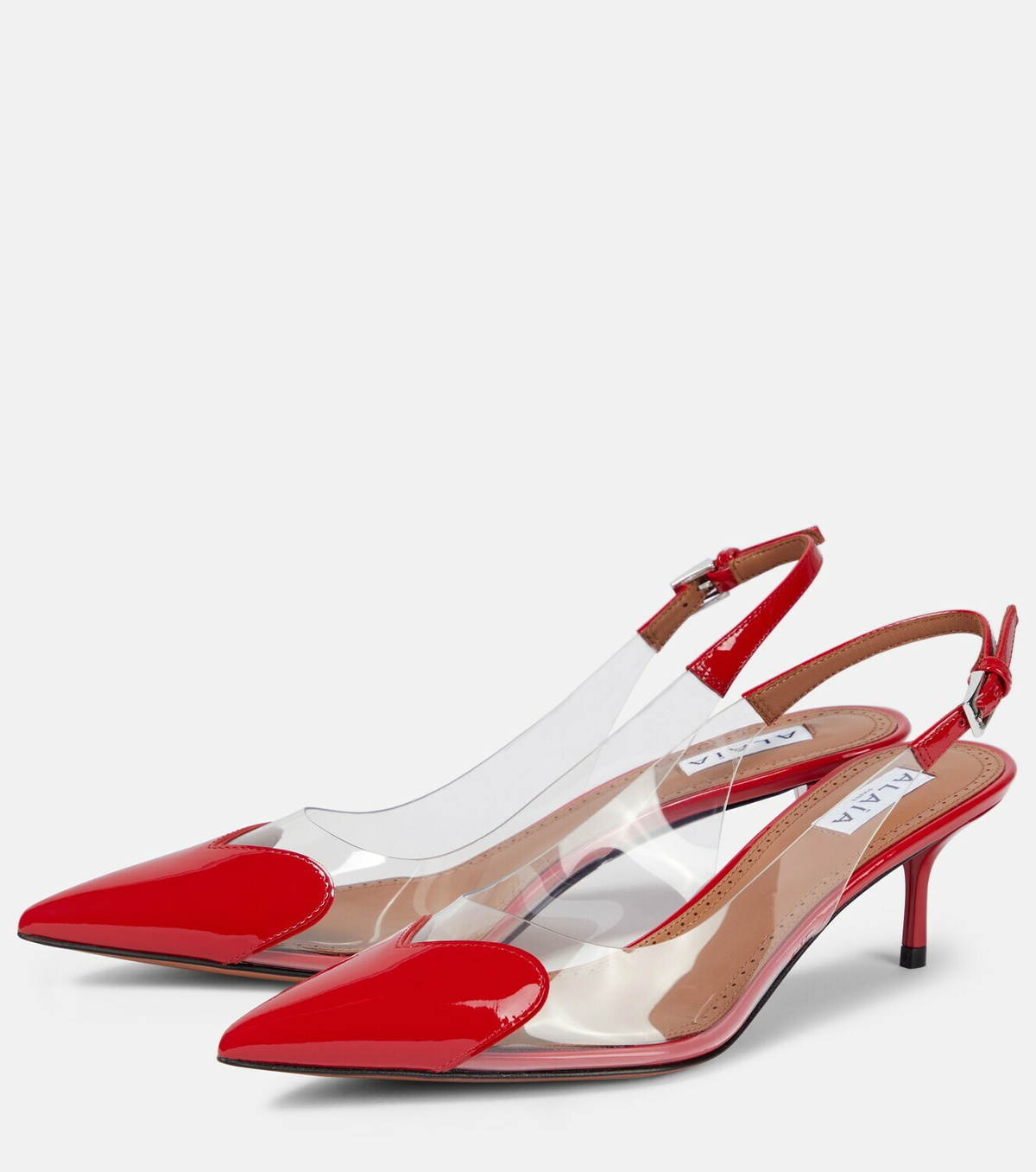 【関税&送料込】Alaia Slingback Le Coeur In Vernice E Pvc ALAÏA Le Cœur leather and PVC slingback pumps | NET-A-PORTER
