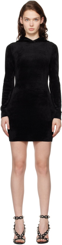 Photo: alexanderwang.t Black Logo-Embossed Hoodie Minidress