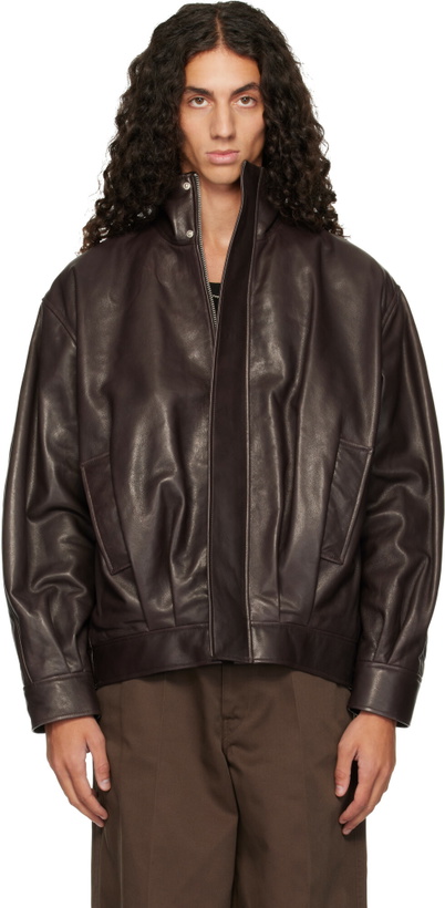 Photo: Arma Brown Paulo Leather Funnel Neck Jacket