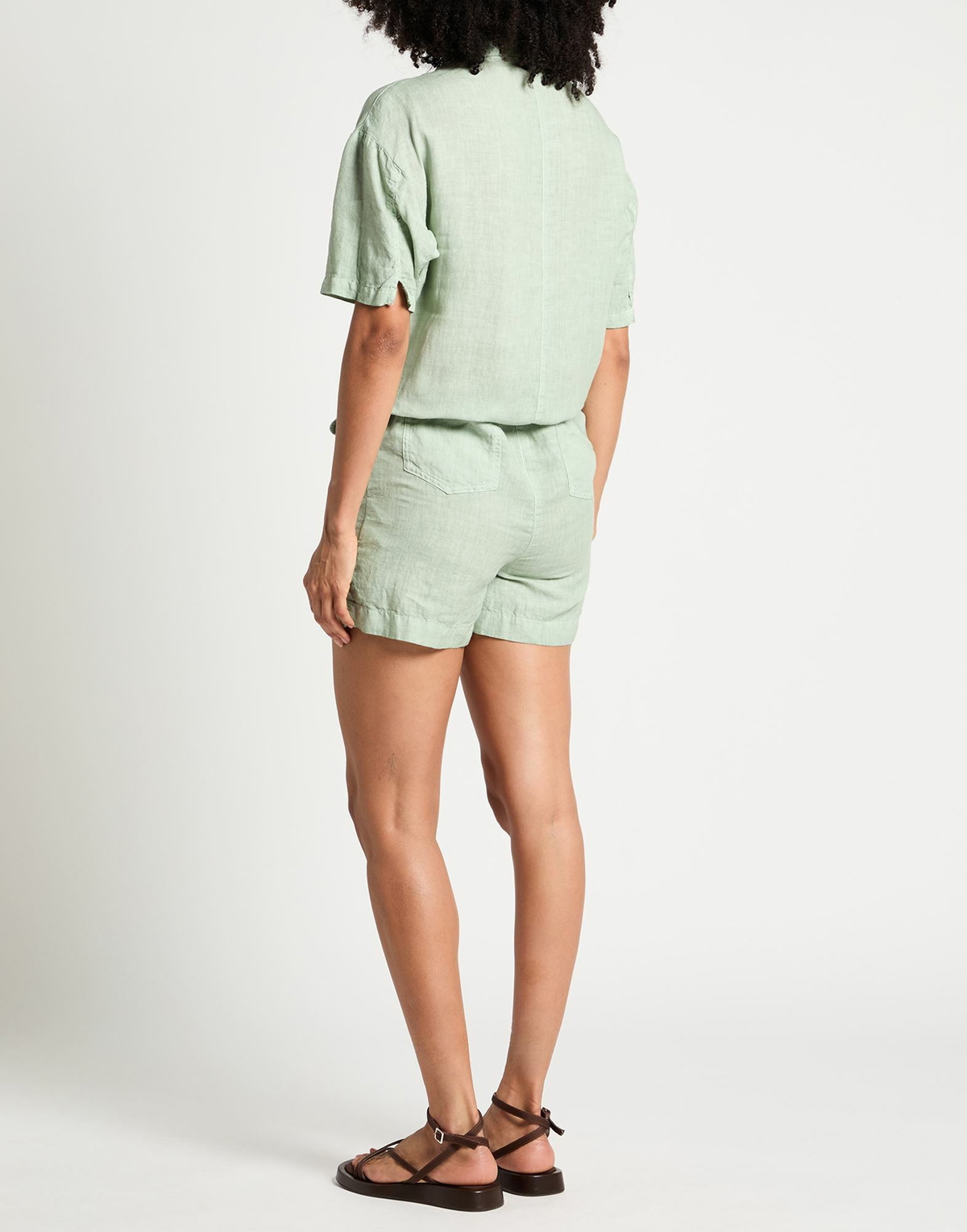 120% Lino Womens Playsuit in Sage green