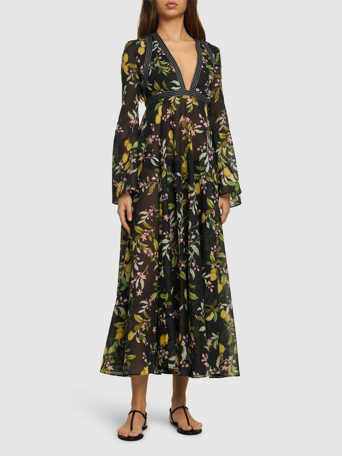 GIAMBATTISTA VALLI - Printed Cotton V Neck Long Dress Giambattista Valli