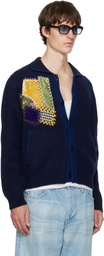 BLUEMARBLE Navy Embroidered Patchwork Knitted Cardigan