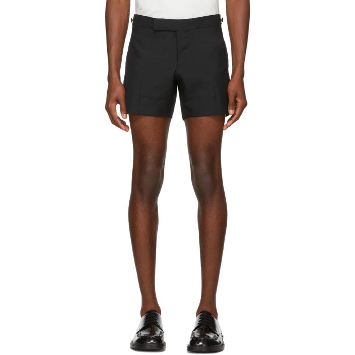 Thom Browne Black Low-Rise Skinny Mini Shorts 
