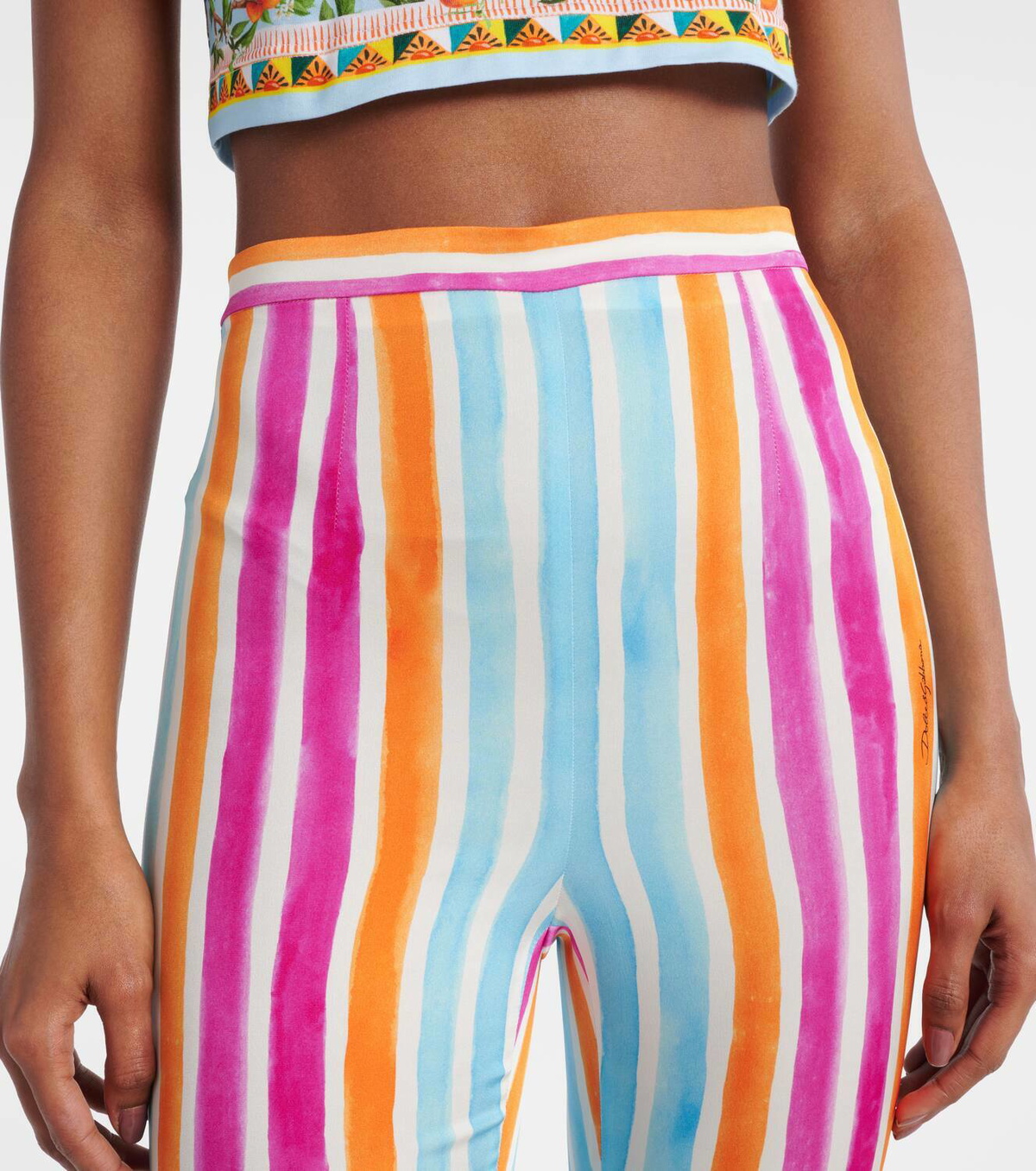 Dolce&Gabbana Striped silk-blend leggings