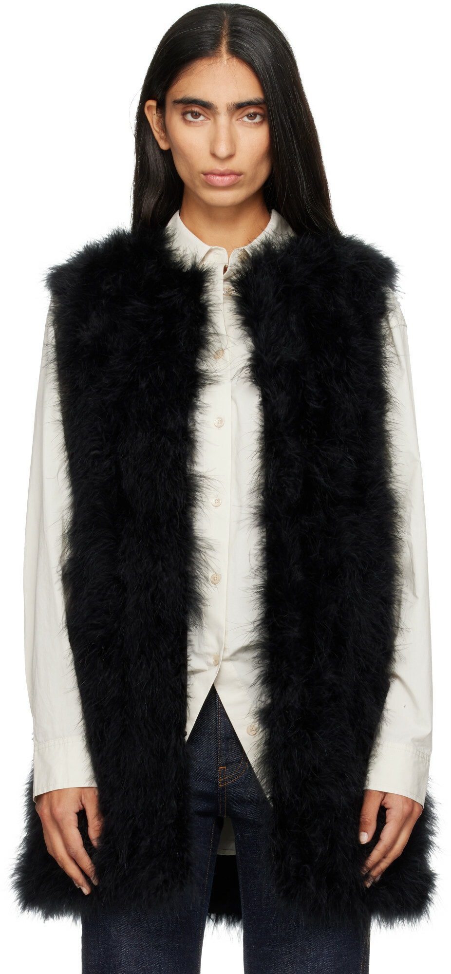 Yves Salomon Black Turkey Feather Vest