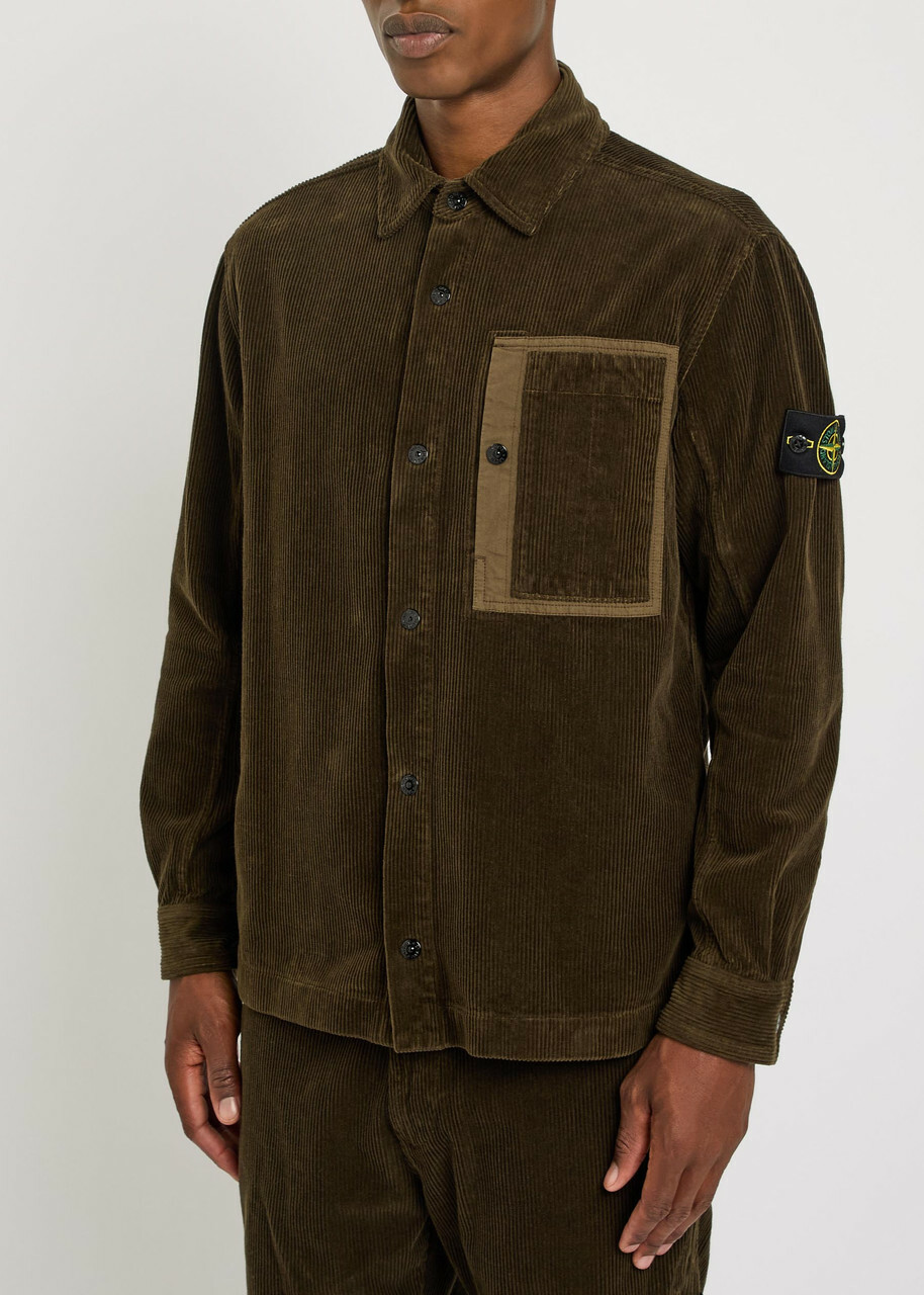 Stone Island Logo Corduroy Overshirt Grey Anthracite Stone Island