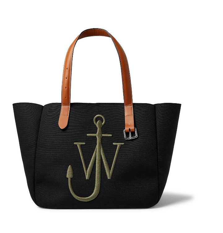 Photo: JW Anderson - Leather-Trimmed Logo-Embroidered Canvas Tote Bag - Black