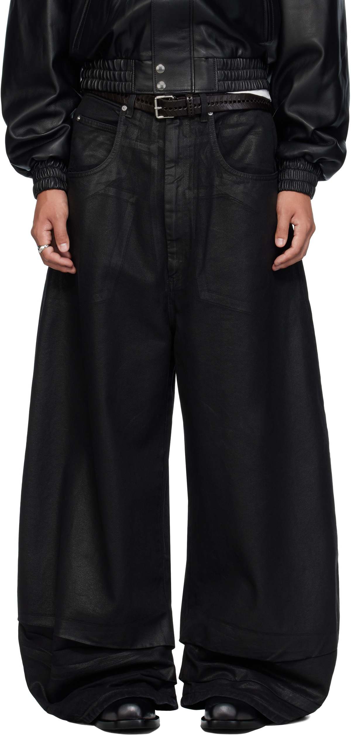 LU'U DAN コート LU'U DAN Black Cargo Faux-Leather Trench Coat LU'U DAN