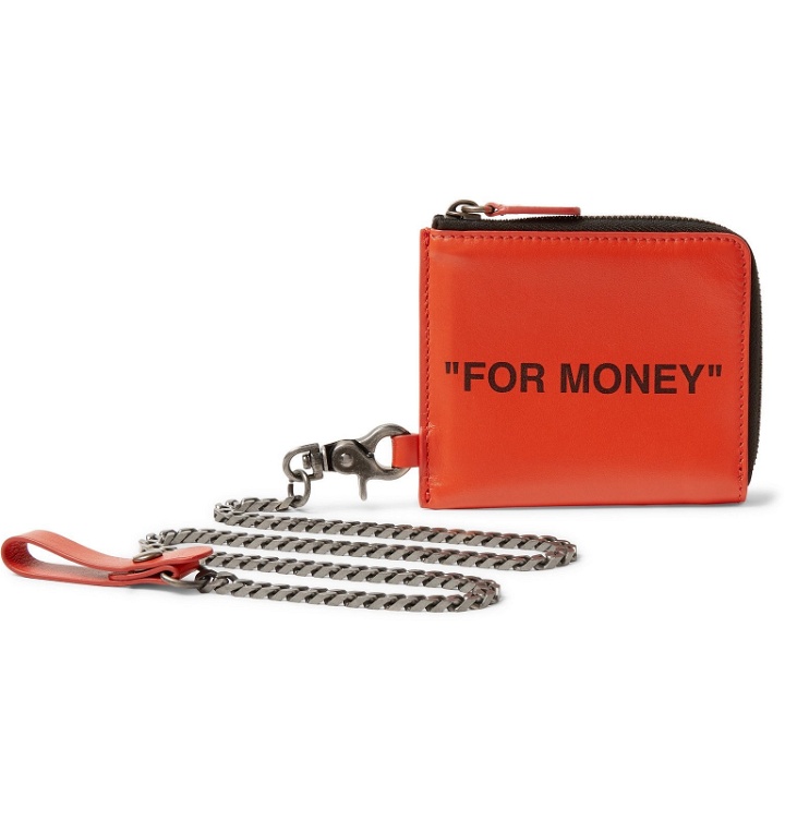 Photo: Off-White - Printed Leather Zip-Around Chain Wallet - Orange