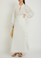 Skiim Embroidered Gathered Cotton Shirt White