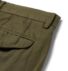 Beams F - Slim-Fit Pleated Herringbone Cotton and Linen-Blend Drawstring Shorts - Men - Green