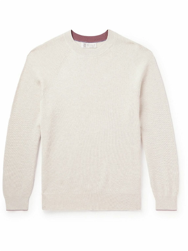 Photo: Brunello Cucinelli - Ribbed Cotton Sweater - Neutrals
