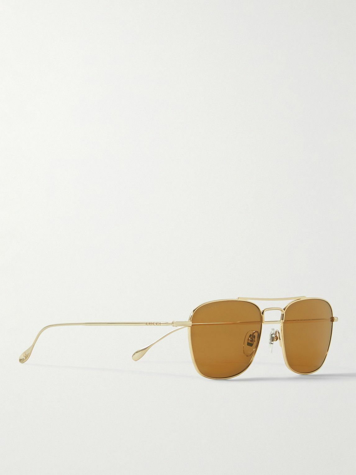 GUCCI Black Leather Gold Tone Aviator Sunglasses main image 0